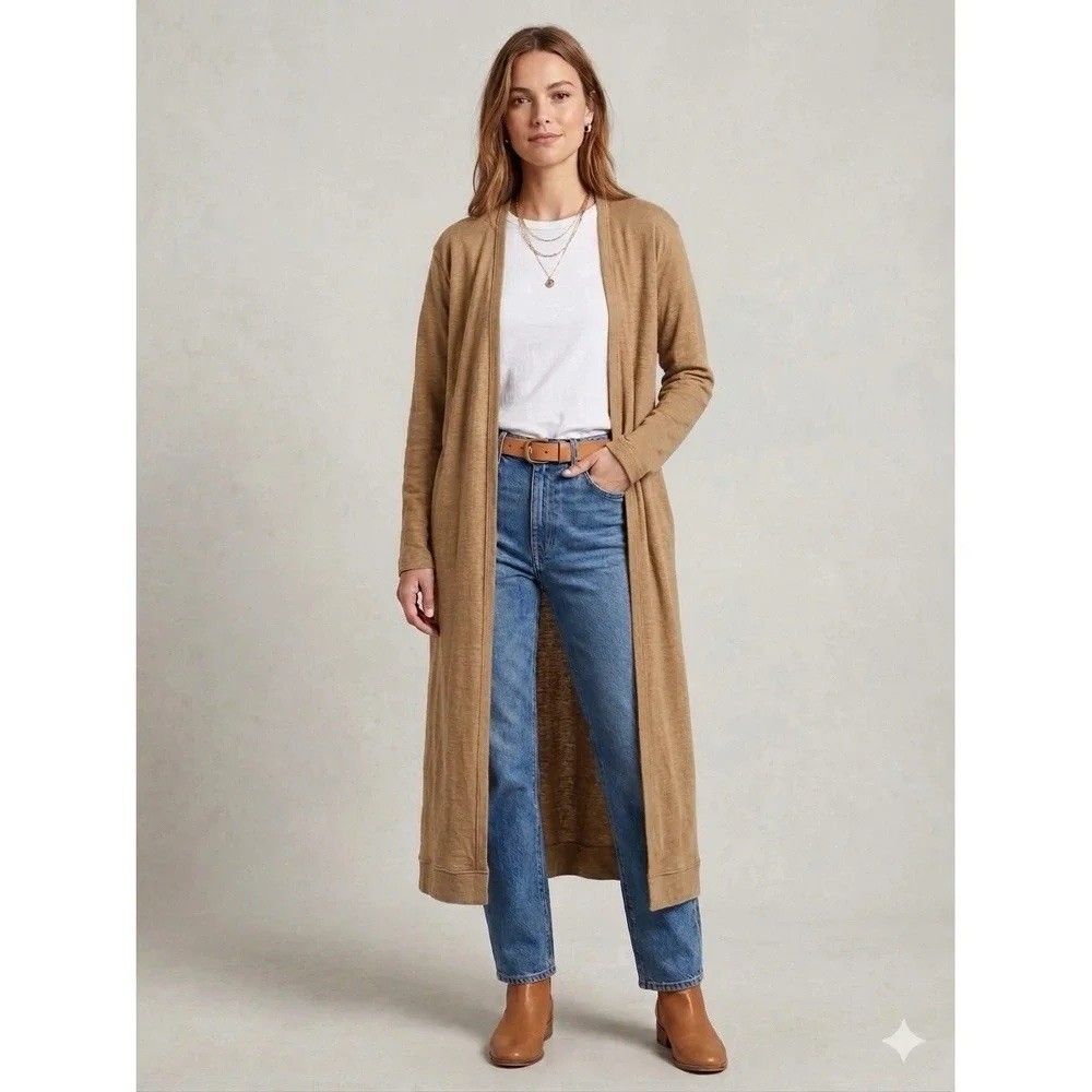 Free People Beach Bicoastal Long Line Cardigan Open Duster Heathered XS Tan Brwn